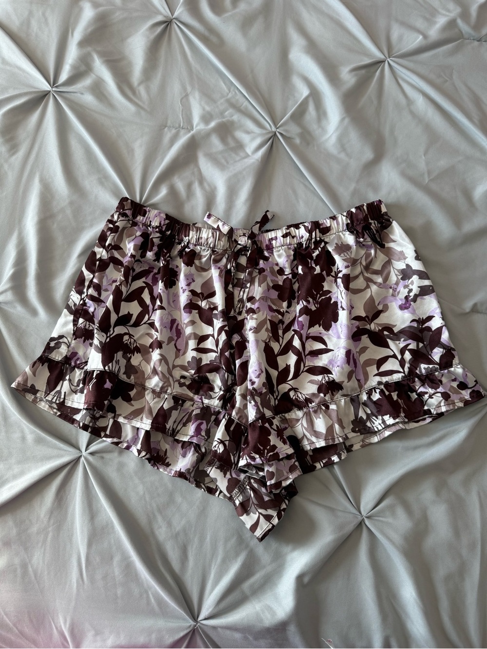 Adore Me Purple Botanical Sateen Sleep Lounge Shorts Elastic Waist Ruffle 1X